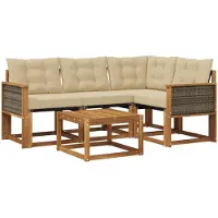 vidaXL Set di divani da esterno, 5 pezzi, colore naturale e beige