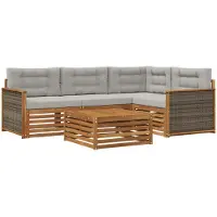 vidaXL Set da salotto da esterno, 5 pezzi, colore naturale e grigio chiaro