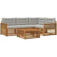 vidaXL Set da salotto da esterno, 5 pezzi, colore naturale e grigio chiaro
