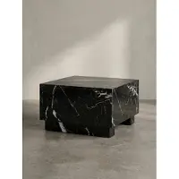 KADIMA DESIGN Tavolino MONOBLOC 60x60x35 cm nero lucido con effetto marmo, tavolino da salotto Cube quadrato, tavolino da divano di design, tavolino da salotto a forma di cubo