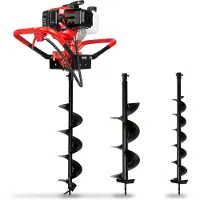 Eberth Trivella da terra Trivella da giardino a benzina 3hp, incl. 3 trivelle con diametro 100, 150, 200 mm, impugnatura grande, 52ccm, motore a 2 tempi, serbatoio 1,2L