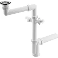 Bruckner Sifone salvaspazio, 2 attacchi per apparecchi, scarico in acciaio inox con tappo, 6/4", DN40, bianco
