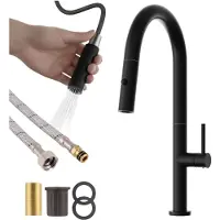 Granitan - Miscelatore cucina - Rubinetto cucina altezza 43 cm - Miscelatore lavello nero - LIVIA
