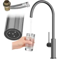 Granitan - Miscelatore cucina - Rubinetto cucina altezza 42,4 cm - Miscelatore lavello nero - SLIM