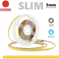 Alcapower Striscia LED COB SLIM IP20 5 metri 12V 3000K Luce Calda 6W/m 600lm/m 504 LED/m Alta Densità per Illuminazione Lineare Professionale