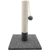 OEM tiragraffi da 42 cm in iuta e tessuto sostenibile con pompon Tiragraffi per gatti dal design moderno in grigio e bianco - base stabile di 30 x 30 cm