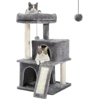 Markenlos Graffiatoio per gatti con sisal, superficie di appoggio in peluche, casetta con fori, giocattolo per gatti grigio