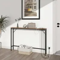 Holland Connections Lavagna da parete sottile con porte USB e robusto telaio in acciaio, marrone, 120 cm
