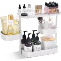 OEM Organizer per trucchi girevole a 3 ripiani, bianco, in metallo