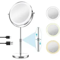 OEM Specchio cosmetico regolabile da 8 pollici, ingrandimento 1X/10X, 3 tonalità di luce