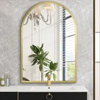 OEM HLFMVWE Specchio da bagno curvo, specchio da toeletta con cornice in metallo, specchio da cassettiera, specchio decorativo curvo per soggiorno, camera da letto, ingresso; 50 x 70 cm