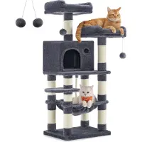 OEM Altezza 112 cm Torre di gioco per gatti - 11 tiragraffi, 2 piattaforme, 1 nicchia, 1 amaca, 2 pompon - più livelli, grigio scuro (PCT215G01)
