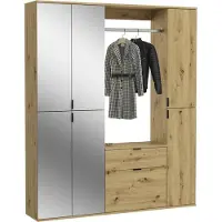 Meublorama Armadio con 6 porte con specchi + appendiabiti e cassetti - Rovere chiaro - BODITE