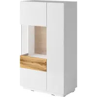 Meublorama Buffet alto con collezione KILES a due ante. Colori bianco e rovere. Porta a vetro sulla sinistra.