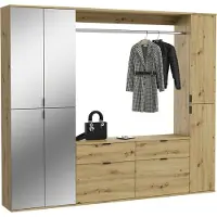 Meublorama Armadio con 6 ante con specchi, appendiabiti e 4 cassetti - Rovere chiaro - BODITE