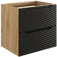 Meublorama Mobile sottolavabo YOKA - 2 cassetti - Rovere chiaro e nero - L60 × P46 × H57 cm - Da appendere
