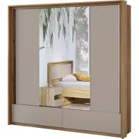 Meublorama Armadio 2 porte con specchi, 2 cassetti, guardaroba e 5 scaffali color quercia e beige