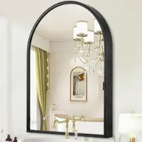 OEM HLFMVWE Specchio da parete curvo nero, 40x30 cm Specchio da bagno con cornice profonda curva, specchio da parete sospeso con cornice in metallo spazzolato per soggiorno, camera da letto, ingresso