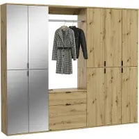 Meublorama Armadio con 10 porte con specchi + guardaroba + 2 cassetti – Rovere chiaro – BODITE