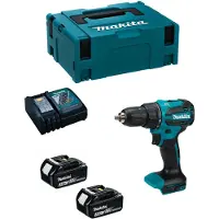 Makita Trapano avvitatore a percussione DHP490RFJ (2 batterie da 3,0 Ah + caricabatterie DC18RC + custodia MAKPAC 2)
