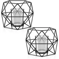 OEM Set da 2 portacandele Gvolatee in metallo, nero, candelieri vintage geometrici, lanterne in ferro cavo, portacandele a colonna per decorazioni da tavola, feste, matrimoni, soggiorno