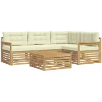 vidaXL Set da salotto da esterno , 6 pezzi, bianco e crema, in poliestere
