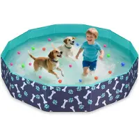 Unyqoos Piscina gonfiabile per cani e bambini – PVC antiscivolo da 0,5 mm, vasca in PP resistente, fondo antiscivolo e valvola di scarico, senza pompa ad aria