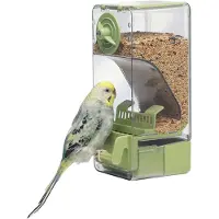 Unyqoos Distributore automatico per semi di uccelli da 550 ml in PP, con posatoio – montaggio senza attrezzi, apertura per il rifornimento adatta per pappagallini, canarini, parrocchetti e fringuelli