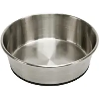 Unyqoos Ciotola in acciaio inossidabile da 1600 ml, con base in gomma antiscivolo, colore argento e nero, dimensioni 22 x 6,8 cm, adatta per cani e gatti
