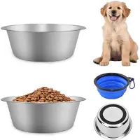 Unyqoos Set di 2 ciotole per cani in acciaio inossidabile , con base in silicone antiscivolo e ciotola pieghevole, lavabili in lavastoviglie, capacità 860 ml, adatte al contatto con gli alimenti