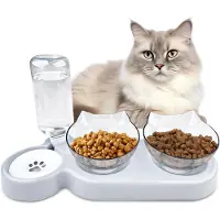 Unyqoos Uniqoos Ciotola per gatti 3-in-1 rialzata: ciotole inclinabili di 15°, 2 ciotole girevoli e fontanella da 500 ml integrata, ideale per cibo secco e umido