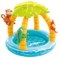 Unyqoos Uniqoos Piscina gonfiabile per bambini con fondo morbido e tettoia a forma di palma, dimensioni 102 x 86 cm, capacità 45 litri (altezza della parete 13 cm) – adatta a bambini dai 1 ai 3 anni