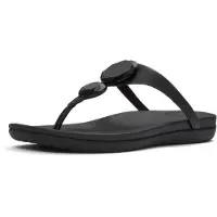 FitFlop per donna. A5W-001 Sandali Solay Glossy-Disc Toe nero (40), Pelle, Basso, Nessuno, Casual