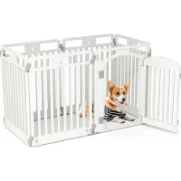 Costway Cucciolo pieghevole, box per cuccioli con 6 pannelli, porta con serratura e chiodi per il pavimento, altezza 80 cm, box per cani, bianco 6 pannelli