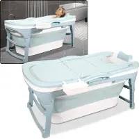 Markenlos Vasca da bagno pieghevole per adulti - Vasca da bagno pieghevole - Vasca da bagno autoportante - XL-132x60x50cm - Blu