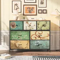 ProximaX Comodino a 7 cassetti in stile retrò – Cassetti in tessuto fantasia, robusta struttura in acciaio, mobile contenitore per soggiorno, camera da letto e corridoio