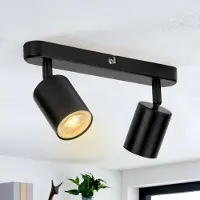 Unyqoos Uniqoos Plafoniera a due luci in metallo, finitura nera opaca, orientabile (inclinazione di 90°, rotazione di 320°), attacco GU10, montaggio a parete o a soffitto, resistente alla corrosione