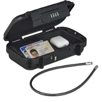 Relaxdays Cassetta di sicurezza con serratura a combinazione, portatile, cavo di sicurezza, cassetta da auto, impermeabile, dimensioni: 5,5 x 24 x 15 cm, nera