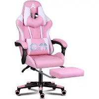 ALFORDSON sedia da gioco premium con poggiapiedi e supporto lombare, design ergonomico, inclinazione di 150°, sedia da scrivania in pelle per ufficio da gioco, 180 kg rosa
