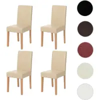 Mendler set di 4 sedie per sala da pranzo Sedia da cucina Littau ~ pelle, gambe color crema chiaro