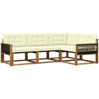 vidaXL Set di divani da esterno, 4 pezzi, colore naturale e crema