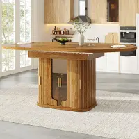 Flieks Tavolo da pranzo allungabile , fino a 6 posti, tavolo da cucina 118-158 x 118 x 77 cm, tavolo da pranzo con ante in vetro, noce