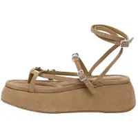 Desigual , Sandalo platform in pelle, Donna, Cow Leather, Marrone, 38