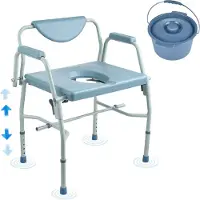Zerbaco Sedia da degenza con braccioli ribaltabili e schienale rimovibile, regolazione in altezza a 5 livelli 50-62 cm, secchio rimovibile da 7 litri, facile da montare, portata 453,6 kg