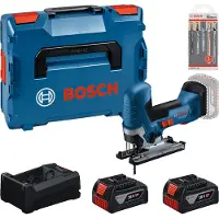 Bosch Set di utensili : GST 18V-125 S + 2x GBA 5,0 Ah + GAL + set di lame per seghetto alternativo in L-BOXX