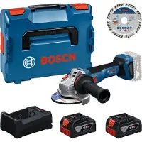 Bosch Professional Set di utensili : smerigliatrice angolare a batteria GWS 18V-11 S + 2 batterie GBA da 5 Ah + GAL + disco da taglio da 125 mm in L-BOXX