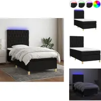 vidaXL Letto a molle con materasso e LED in tessuto nero 90x200 cm - Letti e strutture letto