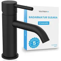 Bächlein Miscelatore da bagno Susara con bocca curva, miscelatore monocomando di design con cartuccia in Vetroceramica resistente e set di installazione, rubinetto da bagno nero opaco