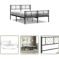 The Living Store Struttura letto con testiera e pediera in metallo nero 140x200 cm