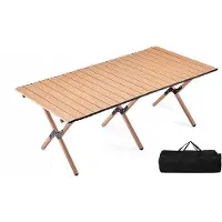 FIND IT IMPORT EXPORT, S.L. Tavolo da giardino pieghevole 120x60 cm, Acciaio al carbonio, design a ribalta, effetto legno
